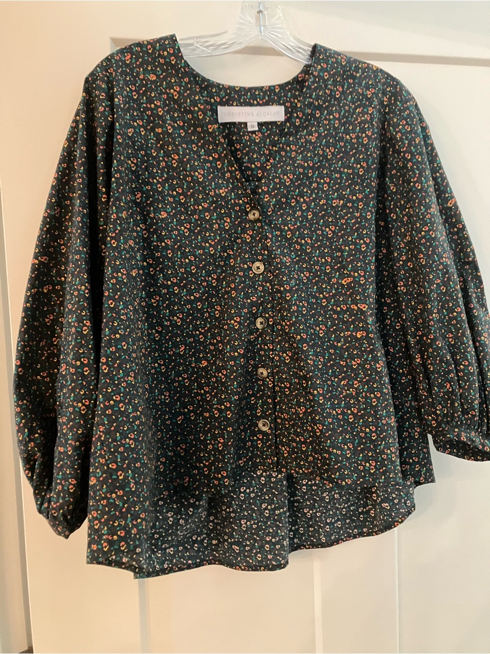 Like New Relaxed Floral Button-Front Blouse - Dark Green